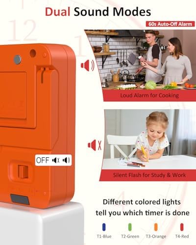 Digital Kitchen Timer with 4 Channel, Loud Alarm and Silent Mode