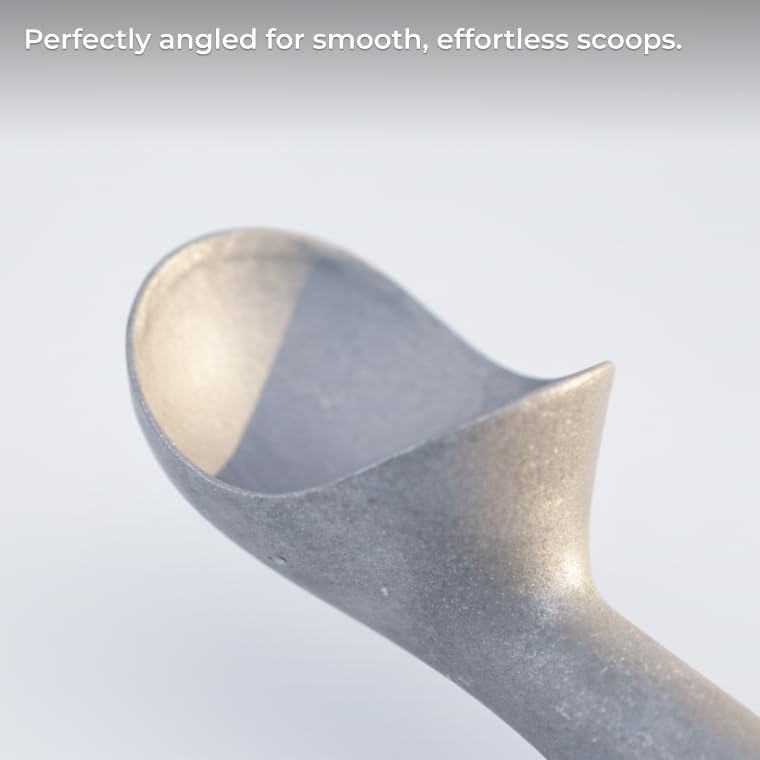 Aluminum Ice Cream Scoop, Heat-Conductive One-Piece Triggerless Scooper, Self-Standing Elevated Head, Ergonomic 7-Inch Handle, Matte Silver
