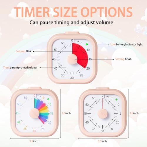 Visual Timer for Kids 60 Minute Countdown Timer Silent Operation for Classroom Study Office Kitchen Kids Timer Teaching (Pink)