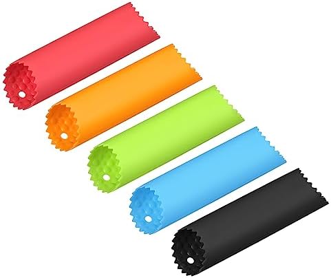 uxcell Garlic Peeler Skin Remover Roller Keeper, Silicone Garlic Peeler Tube Non Slip 5.12inch Long for Useful Kitchen Tools, Black/Blue/Green/Red/Orange