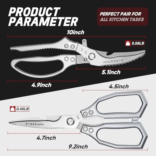 TIVOLI Silver Kitchen Shears Set for Meat, Chicken & Turkey Boning
