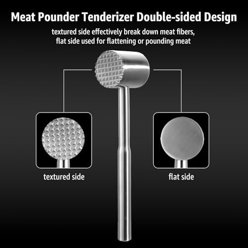 Stainless-Steel Meat Tenderizer Mallet - Meat Tenderizer Tool for Pounder Chicken, Beef, Steak, Pork, Dual-Sided with Ergonomic Handle, Dishwasher Safe