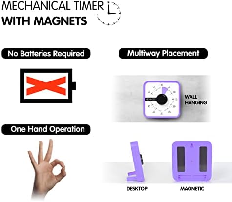 TWENTY5 SEVEN Countdown Timer 7.5 inch; 60 Minute 1 Hour Visual Timer – Classroom Teaching Tool Office Meeting, Mechanical Countdown Clock for Kids Exam Time Management Magnetic, Purple