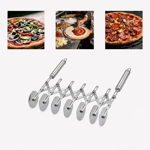 Wheel Adjustable Pasta Cutter with Handle - Stainless Steel Multi-Tool for Baking Pastry, Pizza, Noodles & Pie Crust (7 Roller)