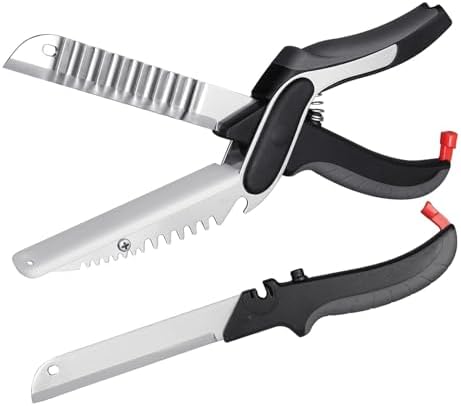 2-in-1 Kitchen Scissors with Replaceable Straight & Wavy Blades, Multi-Functional Kitchen Shears with Integrated Cutting Board, Safety Lock & Dishwasher Safe for Food, cheese, Salad, Fruit