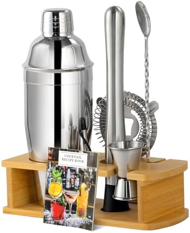 ZPUFAW 8-Piece Cocktail Shaker Set with Wooden Stand Bartender Kits Bar Set