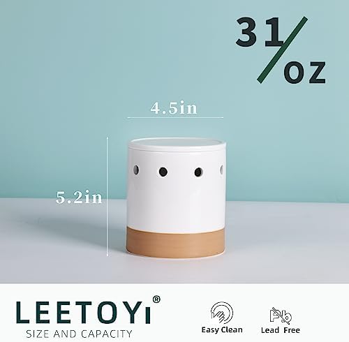 LEETOYI Garlic Keeper with Lid, Garlic Holder Storage Container, Ceramic Garlic Container for Countertop, Garlic Saver to Keep Your Garlic Cloves Fresh Longer, Easy to Clean