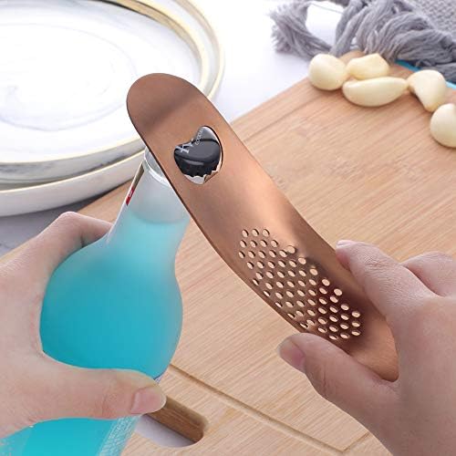 Stainless Steel Garlic Press Mincer,Kitchen Gadget with Handle,Easy Use &Clean, Dishwasher Safe,for Nuts & Seeds (Rose Gold)