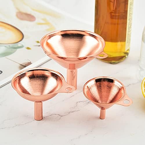 A Set of 3pcs Rose Gold Stainless Steel Durable Funnels for Filling Bottles Kitchen Canning Funnel Essential Oils Liquid Ingredients Powder