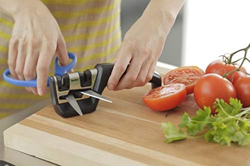Smith’s 50101 Pull-Thru Knife & Scissor Sharpener – Black/Silver – Pull-Thru Knife Sharpener – Left & Right-Handed Scissor Sharpener – Coarse & Fine Sharpening Slots – Straight & Serrated Blades