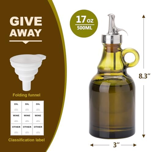 500ml Green Olive Oil Dispenser Bottle,17oz Glass Oil and Vinegar Cruet