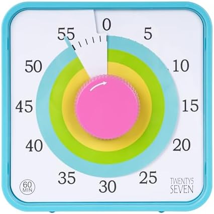 TWENTY5 SEVEN Countdown Timer 7.5 inch; 60 Minute 1 Hour Visual Timer – Classroom Teaching Tool Office Meeting, Mechanical Countdown Clock for Kids Exam Time Management Magnetic, Macaron Sky Blue