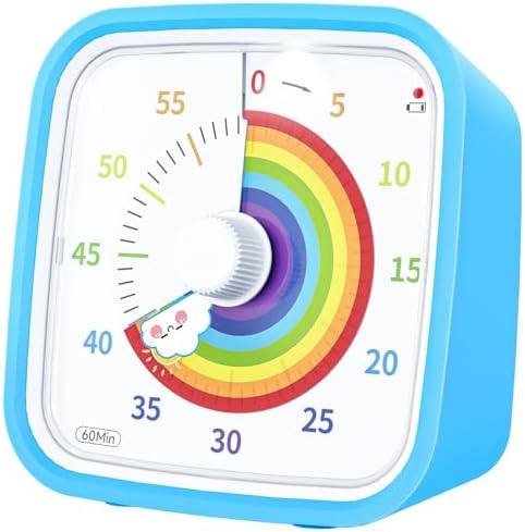Yunbaoit Rainbow Visual Timer for Kids, 60-min Countdown Timer, Blue