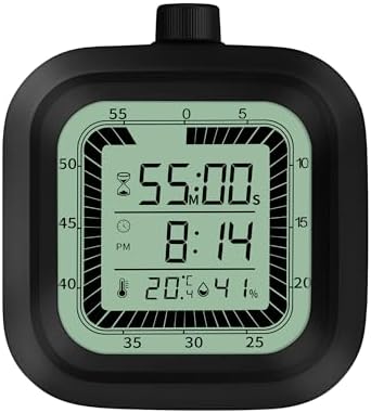 Visual Timer, 60 Minutes Countdown & Countup Timer, Digital Alarm Clock with Temperature and Humidity Monitor, 4 in 1 Multifunctional Desk Clock for Kids Study, Kitchen, Office and Home,Black