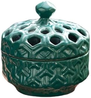 Retro Garlic Keeper for Counter Ventilated Ceramic Cutout Lid Garlic Holder Keep Garlic Fresh Garlic Container(Color:Green)