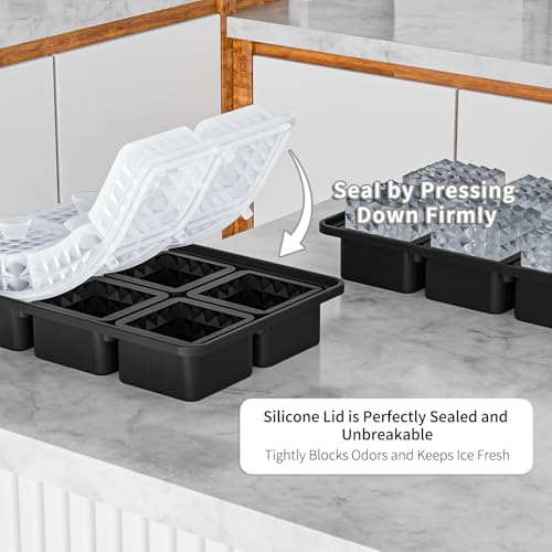 6 Chamber 1.97” 3D Crystal Square Ice Cube Tray With Funnel,Large Square Ice Molds Silicone Fun Shapes Whiskey Ice Cube Tray,For Chilling Whiskey,Cocktails,Bourbon,Brandy and Beverages