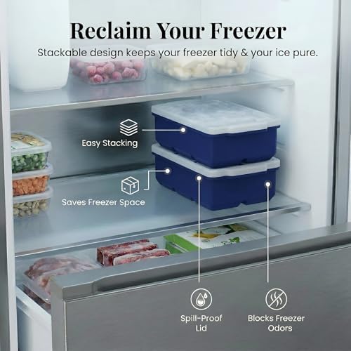 KitchFort® Large Silicone Ice Cube Tray (2-Pack) - 2" Big Ice Mold with Lid