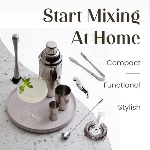 Modern Mixology Pro-Graded Cocktail Shaker Set with Stand | Complete Bartender Kit | 24oz Martini Shaker, Jigger, Strainer, Bar Spoon, Tongs, Opener, Muddler, Home Bar Essentials