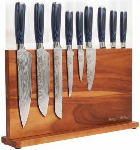 Hushee Extra Large Magnetic Knife Block Holder 15.75 Inches Acacia Wood Knife Block Rack Magnetic Universal Stand with Strong Enhanced Magnets Strip Kitchen Storage Cutlery Organizer Without Knifves