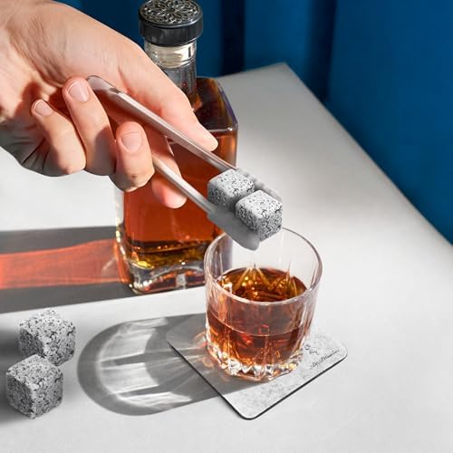 A&A Wonders Premium Whiskey Stones 100% Natural Granite Set of 9 Chilling Rocks Stone Reusable Ice Cubes for Drinks with Velvet Carrying Pouch, Gift for Whiskey Lovers (9 Cubes)