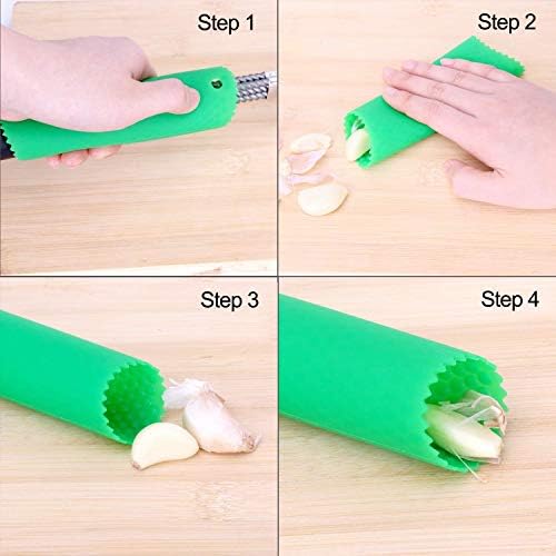 Sinnsally Garlic Press Rocker Garlic Peeler Garlic Mincer Rocker Stainless Steel Garlic Press Mincer Crusher Peeler Squeezer Slicer and Professional Press Garlic Tool (Blue Garlic Peeler)