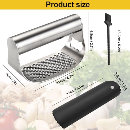 Garlic Press Garlic Presser,2026 Stainless Steel Garlic Presser Bottle Opener Mincer Crusher with Peeler and Cleaning Brush,Multifunctional Kitchen Gadget Garlic Mincer for Woman (A/1Pack)