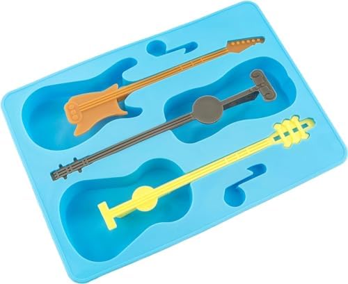 Acoustic and Electric Guitar Ice Cube Tray - Fairly Odd Novelties - Mold w/Stirrers Novelty Music Gift, Blue Guitar w/Stirrers, One Pack
