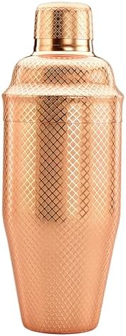Barfly 3-Piece Diamond Lattice Etch Japanese Cocktail Shaker Set (24 Oz/700ml), Copper Plated