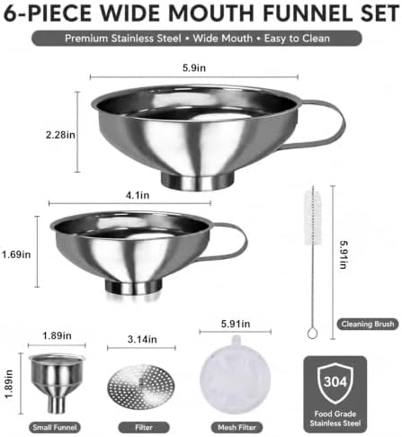 Stainless Steel Funnel Set, Wide Mouth Canning Funnel, Kitchen Funnels