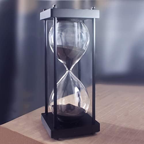 Hourglass Timer 60 Minute, Black Wooden Sand Timer, Black