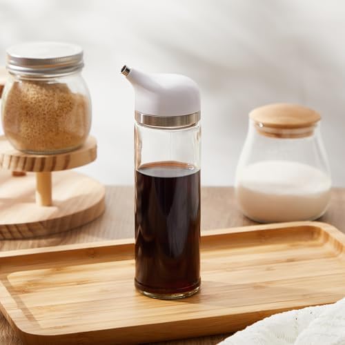 2 Pcs Cruet Dispenser Set 8 oz, White Glass Soy Sauce Dispenser, Small Olive Oil and Vinegar Bottles, Soy Sauce Bottle, Non Drip Spout Cruet Bottle Container for Kitchen Cooking