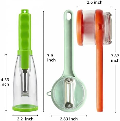 Vegetable Peeler with Container Set, 3 Piece Stainless Steel Fruit and Veggie Peelers with Skin Collector, Large and Small Storage Peelers for Kitchen