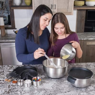 AVACRAFT 18/10 Stainless Steel Mixing Bowl Set with Lids, Black | Non-Slip Silicone Base, Ergonomic Handles, Pour Spouts, Interior Measurement Marks, Nesting Design, Dishwasher Safe