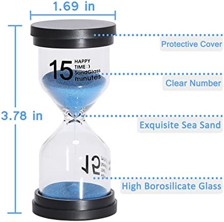 Sand Timer 6 Colors Hourglass 1/3/5/10/15/30 Minutes Sandglass Timer Sand Clock for Kids Games Classroom Kitchen Home Office Decoration (Pack of 6)