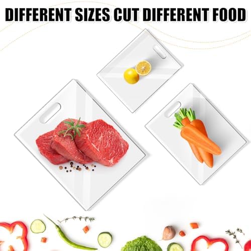 Ziliny 3 Pcs Clear Acrylic Cutting Boards for Kitchen Counter Chopping Boards with Easy Grip Handle Non Slip Clear Cutting Board for Countertop with Anti Slip Rubber Feet for Countertop Home Protector