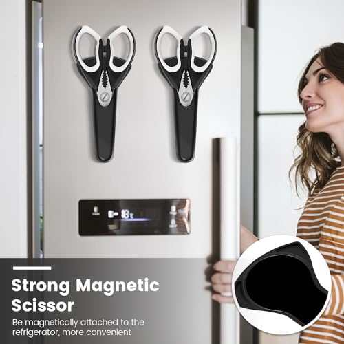 2 Pack Sharp Kitchen Scissors Set with Magnetic Holder, White