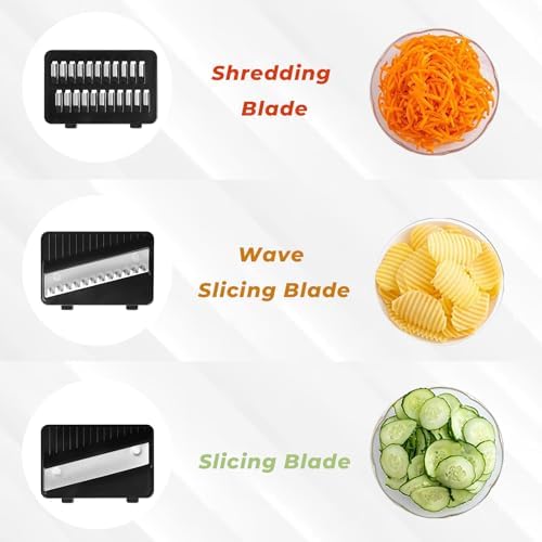 Handheld Mandoline Slicer 3-in-1, Veggie Shredder Cutter with 3 Blades - Slicer, Julienne & Wavy Slicer for Cucumbers, Onions, Potatoes