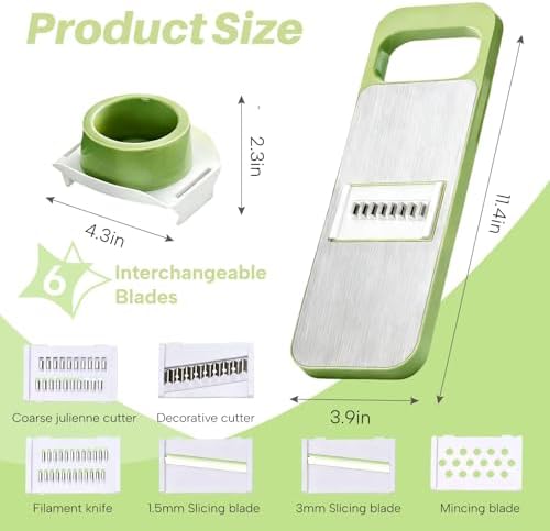 Safe Mandoline Slicer with Slide-On Hand Guard, 2026 Upgraded 6 in 1 Stainless Steel Vegetable Chopper, Multi Blade Potato/Onion/Garlic/Cucumber/Fruit Slicer, Kitchen Grater Food Cutter