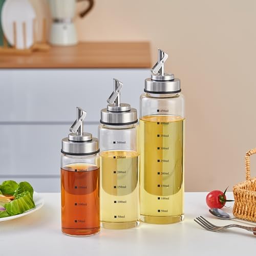 10 oz Glass Olive Oil Dispenser Bottle, Stainless Steel Cruet Pourer Spout