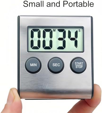 4 Pack Digital Timer with Magnetic Countdown Loud Alarm Hanging Hole Bracket Stainless Steel Battery Easy to Carry for Kitchen Cooking Baking Sports (Silver)