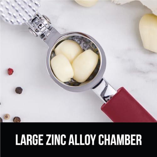 GORILLA GRIP Garlic Peeler and Press Set, Heavy Duty Mincer, Red