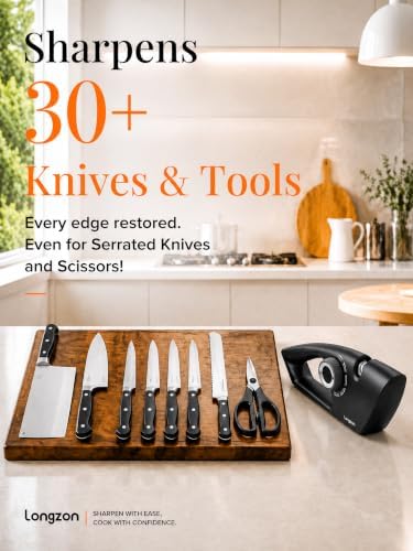 Longzon 6-in-1 Knife Sharpener 5 Stage with Cut-Resistant Glove
