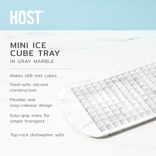 Host Mini Ice Cube Tray, Makes 160 Cubes, Durable Silicone Trays, Perfect for Cocktails, Whiskey, Bourbon, Margarita, Mojito, Iced Coffee, Home Kitchen Essentials, Set of 1, Marble