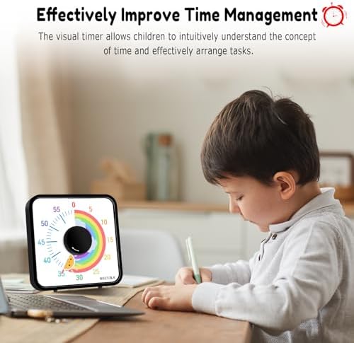 Secura 60-Minute Visual Timer, 7.5 Inch Magnetic Rainbow Countdown Timer for Classroom or Kitchen, Durable Mechanical Timer Clock with Magnetic Backing (Black & Sun)