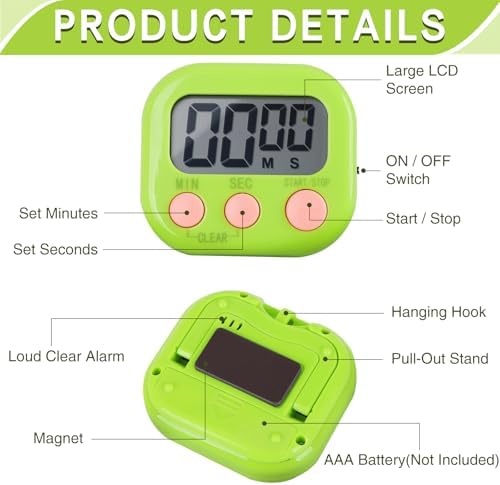30 Pcs Digital Kitchen Timers, 6 Colors Magnetic LCD Countdown Timers