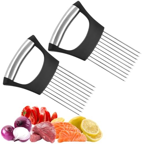 Stainless Steel Onion Slice Holder, 2025 New Multifunctional Onion Slicer Chopper Vegetable Cutter, Premium Avocados Lemon Potato Tomato Carrots and Other Vegetable Fixing Slicer (2)