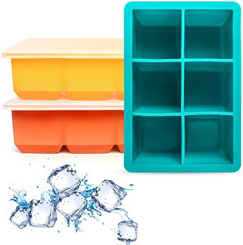 Excnorm Silicone Ice Cube Trays, 3‑Pack Large Square Molds with Lid