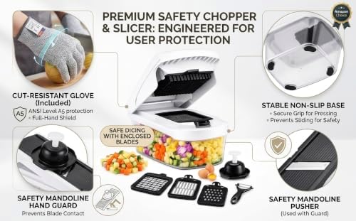 18-in-1 Vegetable Chopper Set, Food Dicer & Mandoline Slicer with Container, Onion Cutter, Stainless Steel Blades, BPA-Free, Dishwasher Safe Kitchen Vegetable Cutter