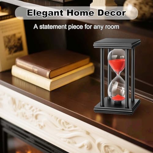 Sand Timer 30 Minute, Wooden Stand Hourglass Sand Clock 30 Min, Antiguo Reloj De Arena, Large Unique Hour Glass Sandglass for Home Desk Office (Red)