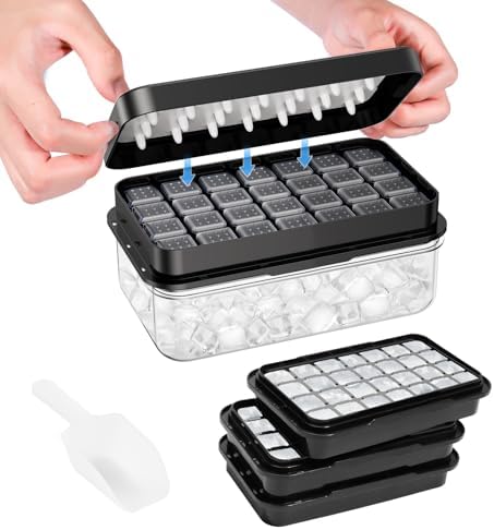 PHINOX Ice Cube Tray with Lid and Bin, Easy Release 84 Cubes for Freezer